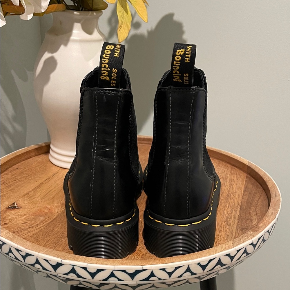 Dr. Martens Black Leather Boots with Yellow Stitching - Picture 3 of 8